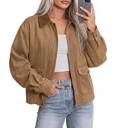 BTFBM Faux Suede Jacket Women Leather Lapel Zip Up Fall Outfits 2026 | Button Down Long Sleeve Ou...