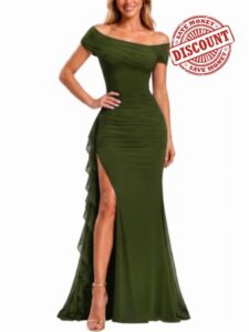 Miusol Women's Off Shoulder Mesh Ruched Formal Evening Party Maxi Dress                                                          Elegant Evening Gown
