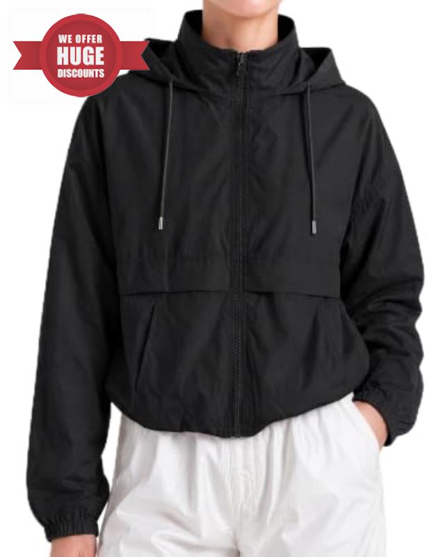 Windbreaker Jacket Women Zip Up Hoodie Women Lightweight Jackets                                                          Black Jacket Sport Casual Jacket Workout Outerwear With Pockets For Hiking Athletic Rainy Day Outfits