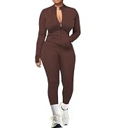 UOUA Two Piece Outfits Women Tracksuit Sets Long Sleeve Zip Up Jacket & Leggings for Gym Workout Set