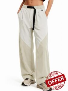 Aoysky Womens Wide Leg Cargo Pants Color Block Belted Hiking Pants                                                          Adjustable waist