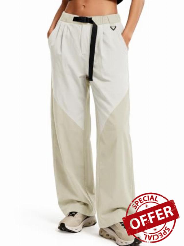Aoysky Womens Wide Leg Cargo Pants Color Block Belted Hiking Pants                                                          Adjustable waist