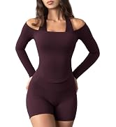 AVGO Womens Sexy Off The Shoulder Long Sleeve Tops Cropped Workout Shirts | Snatched-Waist,Curved...