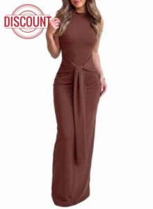 Dokotoo Womens Sleeveless High Neck Tie Front Ribbed Bodycon Maxi Dresses                                                          Mock Neck Slim Fit Sexy Body Con Sweater Dress for Formal Date Night Party Cocktail Club Wedding Guest Christmas Homecoming
