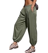 EXLURA Womens Lightweight Balloon Track Pants Baggy Wide Leg Elastic High Waisted Jogger Parachut...