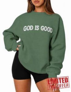 Womens God Is Good Christian Sweatshirt Oversized Crewneck Fleece Pullover                                                          God Is Good Sweatshirt Embroidered Christian Design Oversized Crewneck Soft Fleece Fall Winter Casual Daily Wea