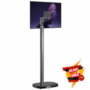 CTA Ergonomic Floor Stand for Monitors & TV’s Up to 35-inches & 22 lbs - Mobile Stand with Anti-Knockdown Base & Height Adjustable - Commercial Grade - Black - (ADD-MSADFSB)