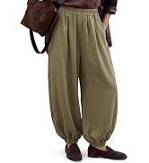 EXLURA Womens Satin Balloon Barrel Pants Baggy Elastic Waist Harem Flowy Casual Loose Trousers Pa...