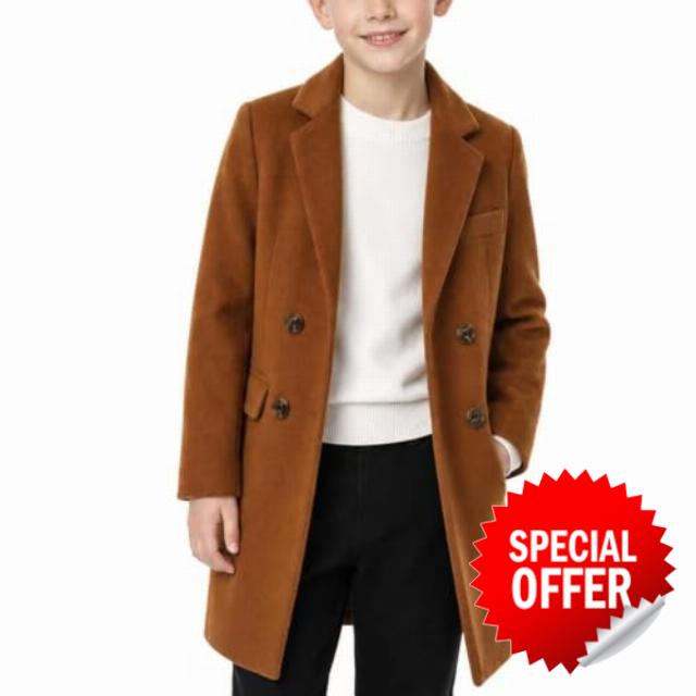 Boys Dress Coat Double Breasted Jacket Lapel Trench Coat Winter Pea Coat                                                          Notch Lapel
