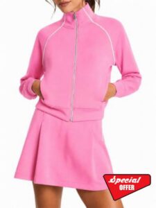 Fisoew Womens 2 Piece Skort Sets Track Jacket Sweatsuit Fall Tennis Outfits                                                          Stand Collar