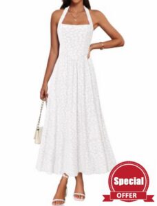 IWD Women's Backless Floral Long Dress for Wedding Guest                                                          Flowy A Line