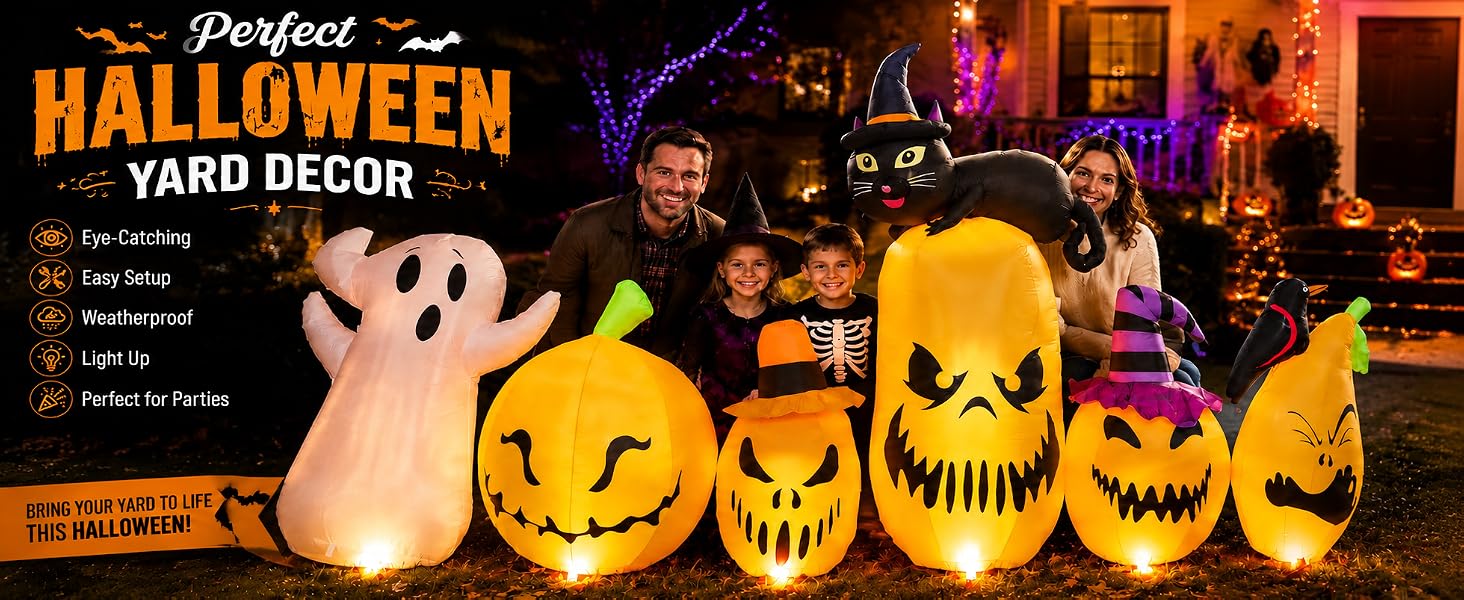 11FT Long Halloween Inflatables Pumpkins Outdoor Decorations