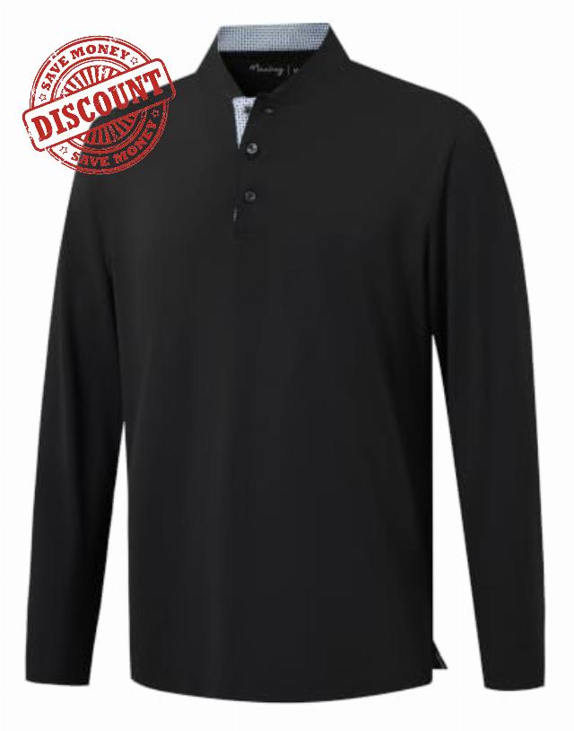 M MAELREG Mens Golf Shirts Collarless Performance Long Sleeve Henley Polos                                                          Modern Blade Collar