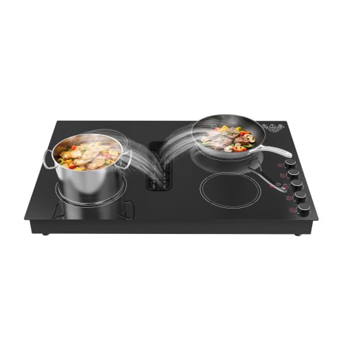 Built-in Stove Top 6600W 4 Induction Stove with 3-Speed Ductless Downdraft Range Hood