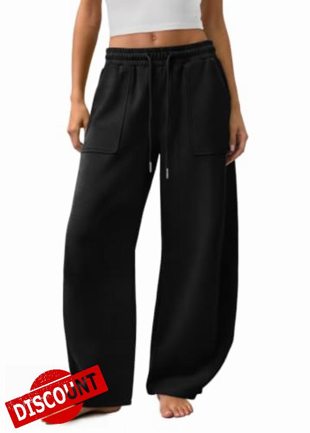 Barrel Sweatpants Women Baggy Wide Leg Sweat Pants with Pockets                                                          Adjustable Drawstring