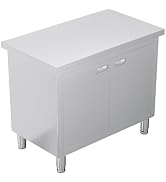 Jocisland 96" x 24" x 33.5" Stainless Steel Work Table with Cabinet, NSF Certified Stainless Stee...