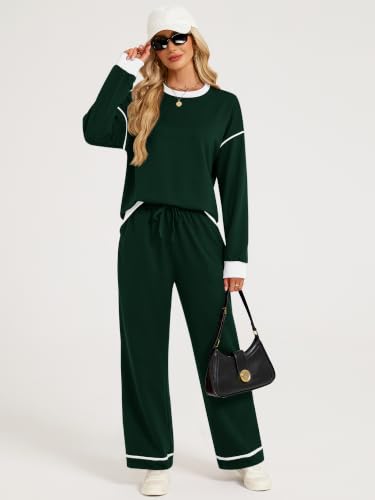 Color Block Sweatshirt Wide Leg Pant