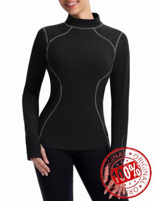 baleaf Moisture-Wicking Long Sleeve Shirts for Women Thermal Snow Tops                                                          Mock Neck Tops Fleece Base Layer with Thumb Hole