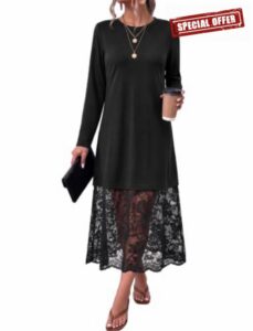 Long Sleeve Fall Dresses Midi Lace Patchwork Dress Fall Wedding Guest Dress                                                          Winter dresses