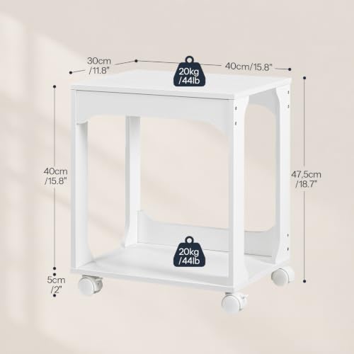 White 15.8"L x 11.8"W x 18.7"H printer cart with 4 PP casters