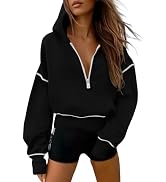 PRETTYGARDEN Women's 2026 Fall Hooded Sweatshirts Long Sleeve Half Zip Cropped Hoodies Pullover W...