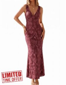 BORIFLORS Women's Bodycon V Neck Floral Cocktail Maxi Dress                                                          Wedding Guest Homecoming Party