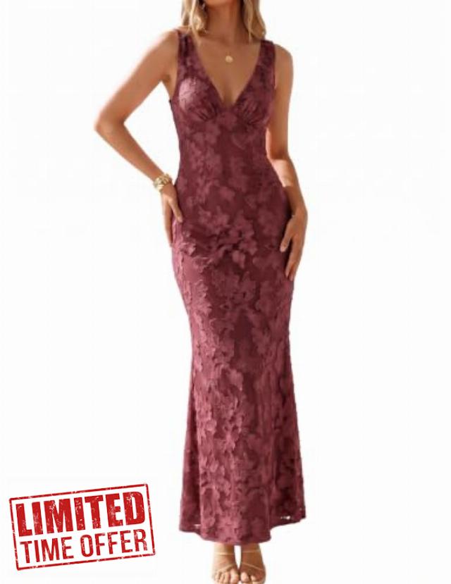 BORIFLORS Women's Bodycon V Neck Floral Cocktail Maxi Dress                                                          Wedding Guest Homecoming Party