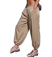 EXLURA Womens Lightweight Balloon Track Pants Baggy Wide Leg Elastic High Waisted Jogger Parachut...