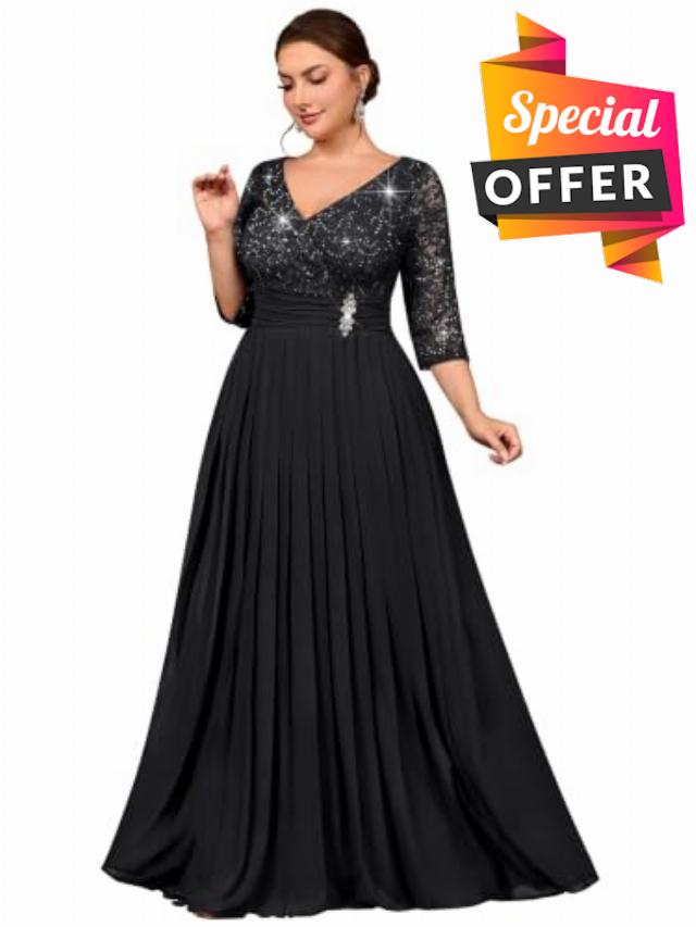 MISSMAY Women's Plus Size Formal V Neck Mother of the Bride A-Line Dresses                                                          Evening Gowns