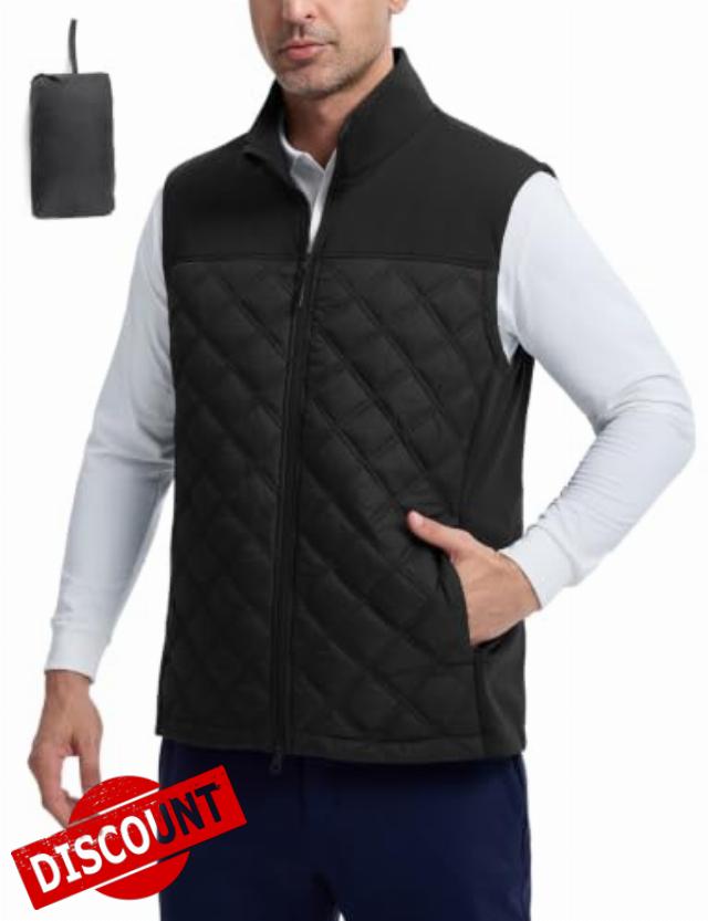 baleaf Men's Puffer Vest Golf Outerwear Winter Packable Lightweight Warm                                                          Winter Sleeveless Jacket