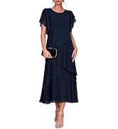 GATMAHE Mother of the Bride Dresses Ruffle Sleeve Tea Length Gown | Weddings, receptions and form...