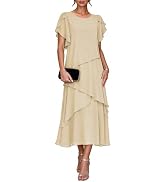 GATMAHE Mother of the Bride Dresses Ruffle Sleeve Tea Length Gown | Weddings, receptions and form...