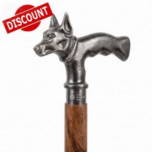 36 Inch Wooden Walking Stick with Sculpted Wolf Head Handle
