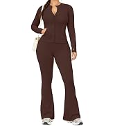 UOUA Women's 2 Piece Set Long Sleeve Jacket & Ankle Length Workout Flare Leggings Casual Matching...