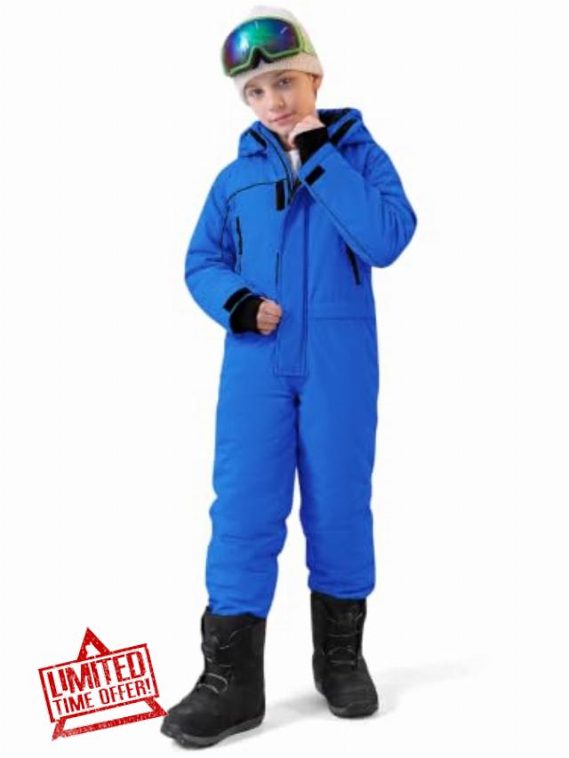 Haloumoning Boys Kids Snow Suit Waterproof Insulated One Piece Coveralls                                                          Windproof Outdoor Hooded