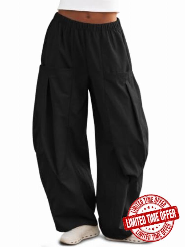 Yousify Womens Wide Leg Barrel Pants Elastic Waist Flowy Parachute Pants                                                          High Waisted
