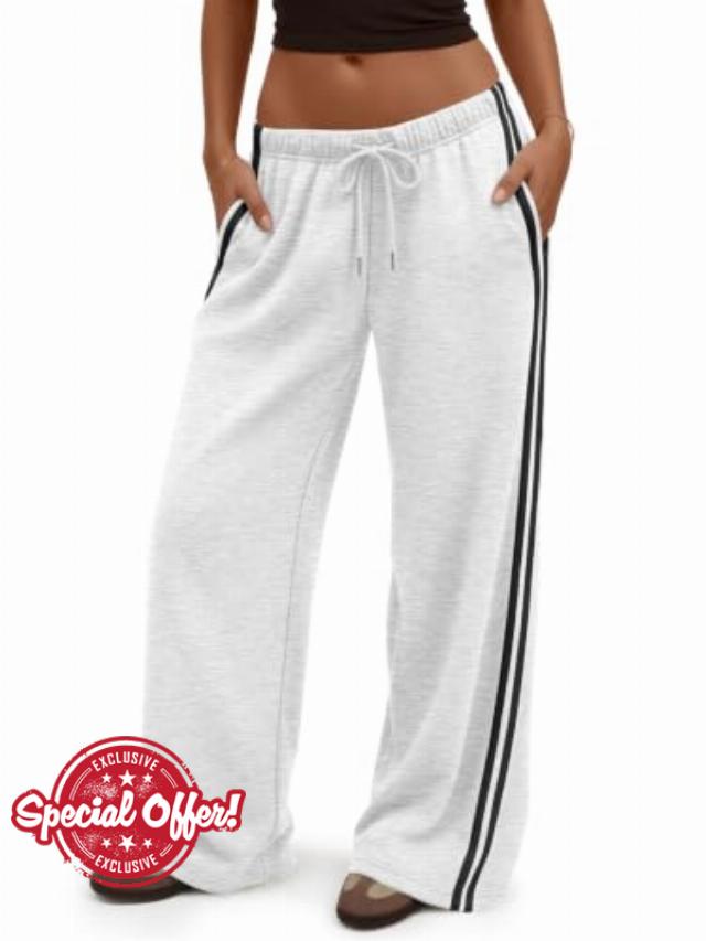 Trendy Queen Women's Wide Leg Sweatpants Side Stripe Fleece Lounge Pants                                                          Cozy Baggy Pants