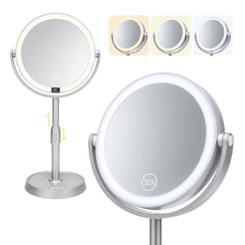 1X/30X Rechargeable Vanity Mirror with Lights Digital Display