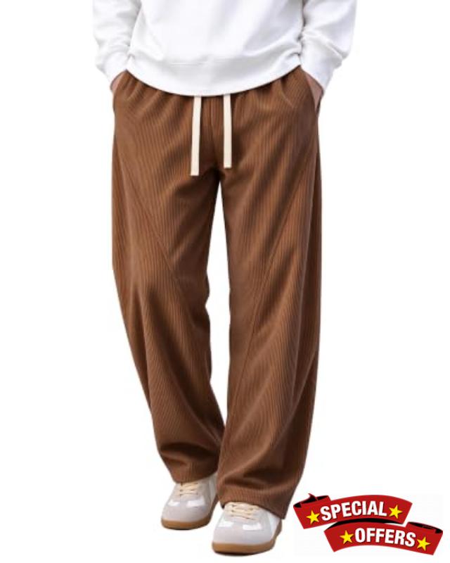 Ntrlv Mens Corduroy Pants Wide Leg Baggy Sweatpants Loose Fit                                                          Elastic Waist