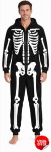 Just Love Women's Adult Onesie Skeleton Halloween Costume with Hood                                                          Soft microfleece skeleton onesie with a hood and zip-up front for trick-or-treating