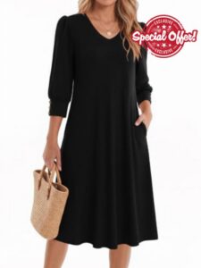 Zeagoo 3/4 Sleeve Midi Dresses for Women 2026 V Neck Casual Aline Dress with Pockets