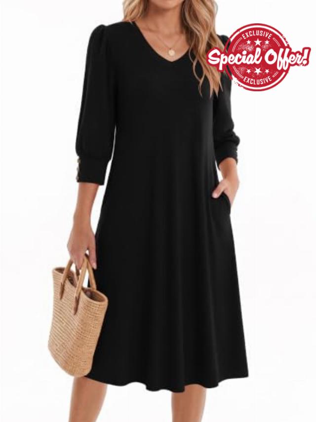 Zeagoo 3/4 Sleeve Midi Dresses for Women 2026 V Neck Casual Aline Dress with Pockets