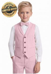 Boys Linen Suits for Boy Beach Wedding Kids Formal Outfit Set 4Pcs with Tie                                                          Lapel Vest Suit for Boy Lightweight Vest Set for Kids Summer Dress Casual Pants Party Wedding Ring Bearer Outfi