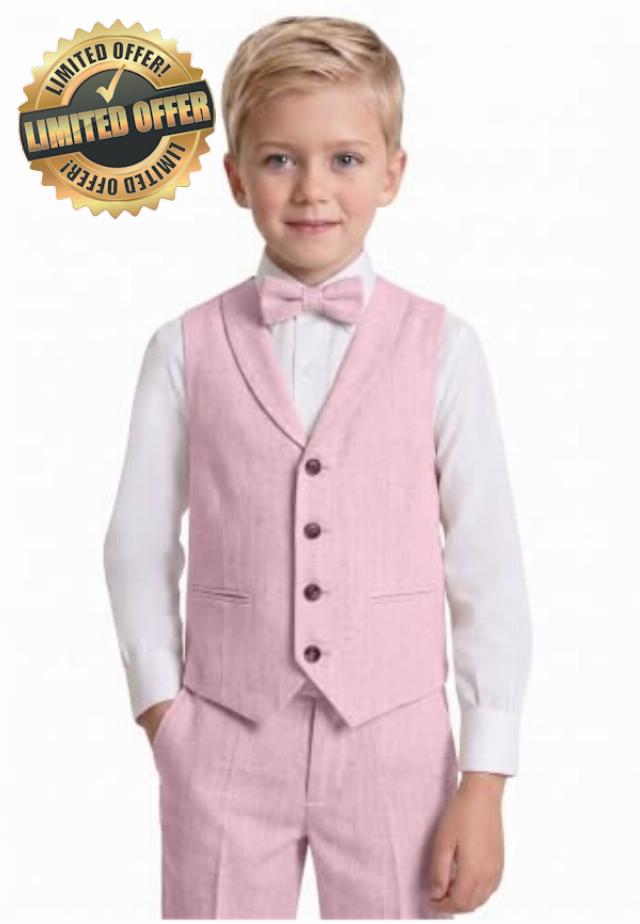 Boys Linen Suits for Boy Beach Wedding Kids Formal Outfit Set 4Pcs with Tie                                                          Lapel Vest Suit for Boy Lightweight Vest Set for Kids Summer Dress Casual Pants Party Wedding Ring Bearer Outfi