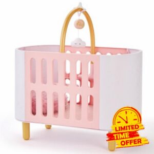 FAO Schwarz Baby Doll Crib & Play Mat with Mattress Pillow & Pretend Mobile                                                          Fits 14” FAO Baby Dolls