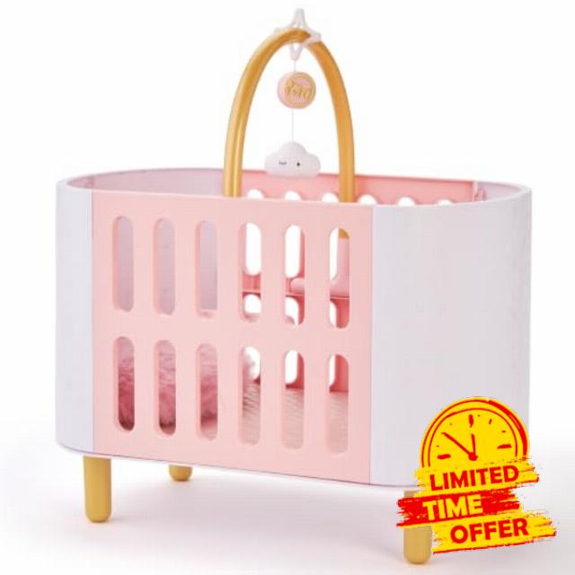 FAO Schwarz Baby Doll Crib & Play Mat with Mattress Pillow & Pretend Mobile                                                          Fits 14” FAO Baby Dolls