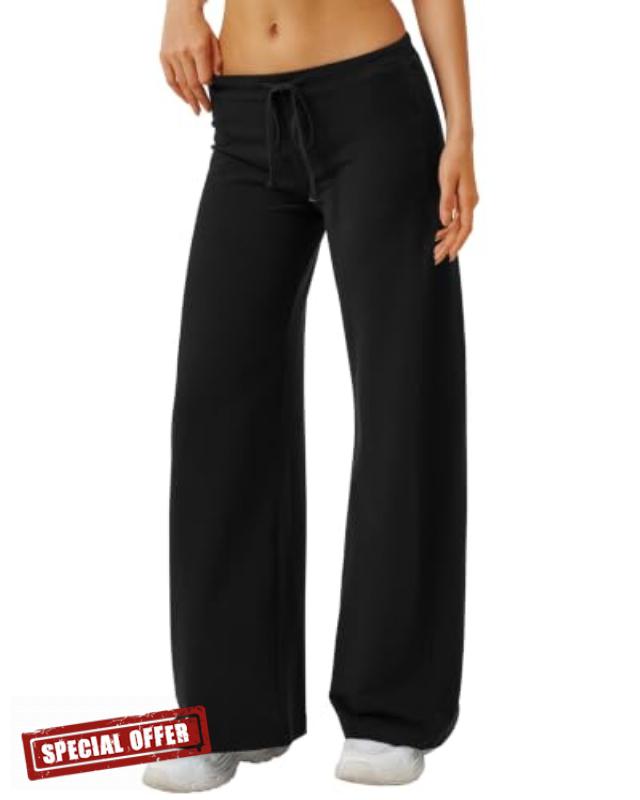 QINSEN Women's Low Rise Wide Leg Pants Lightweight Stretch Lounge Pants                                                          Inseam: 29" / 31" Rise: 10" Fitted through the hips before falling into an effortless wide-leg silhouette.