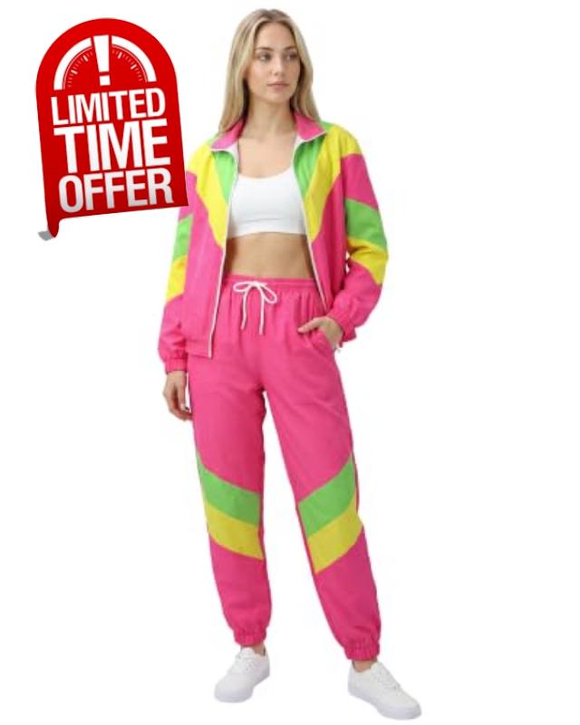 Women's Color Block Outfit 2 Piece 80s 90s Tracksuit Windbreaker Long Sleeve Jacket Se