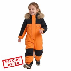 Owntop Kids Waterproof One-Piece Snowsuit with Detachable Faux Fur Hood                                                          Warm Full-Body Coverage