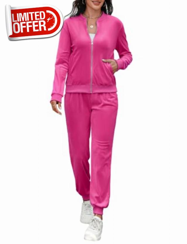 Totatuit Velour Tracksuit Womens Sweatsuit Set Long Sleeve Zip Up Jacket & Drawstring Sweatpants Outfi